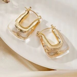 Gold Clear Resin Hoop Earrings - Women Jewelry